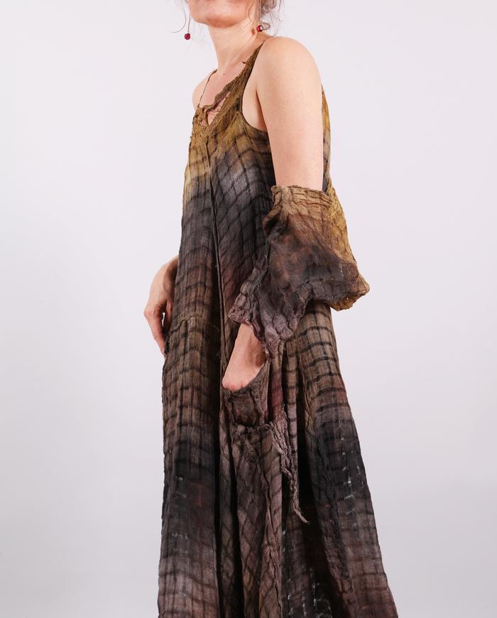 'semi-sheer joy' distressed painted airy long dress and shrug set