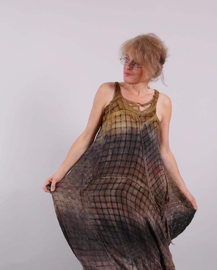 'semi-sheer joy' distressed painted airy long dress
