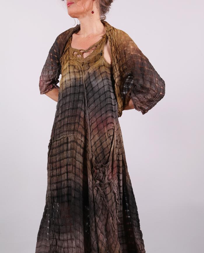 'semi-sheer joy' distressed painted airy long dress and shrug set