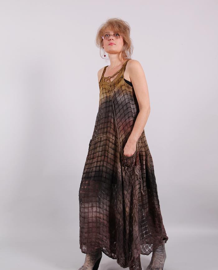 'semi-sheer joy' distressed painted airy long dress and shrug set