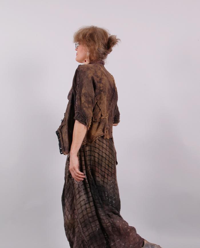 'semi-sheer joy' distressed painted airy long dress and shrug set