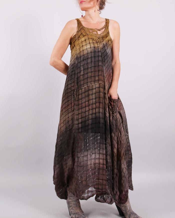 'semi-sheer joy' distressed painted airy long dress and shrug set