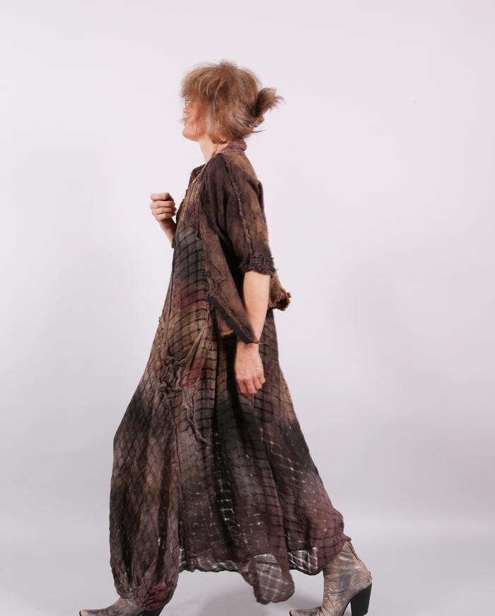 'semi-sheer joy' distressed painted airy long dress and shrug set