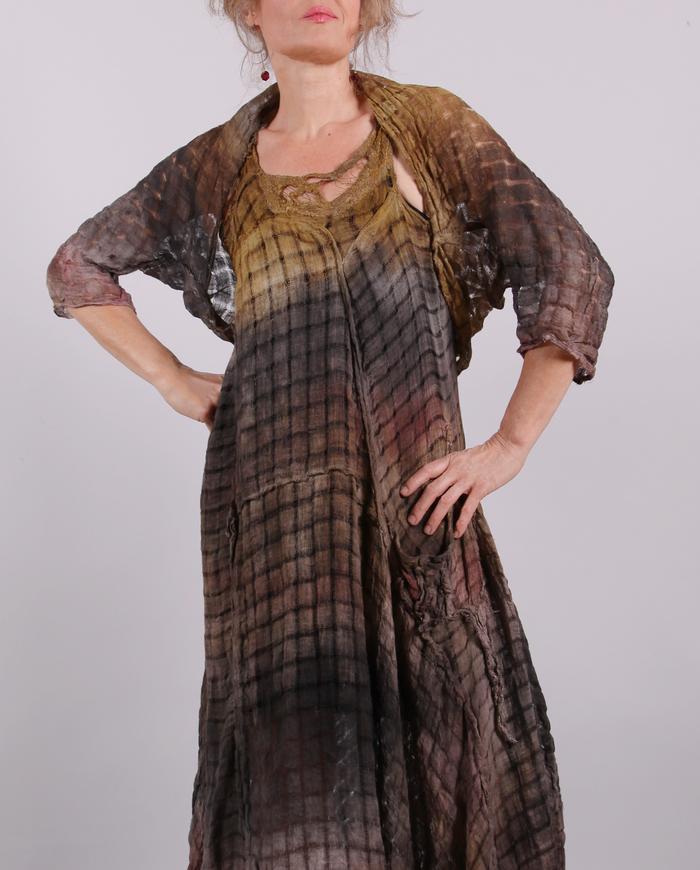 'semi-sheer joy' distressed painted airy long dress and shrug set