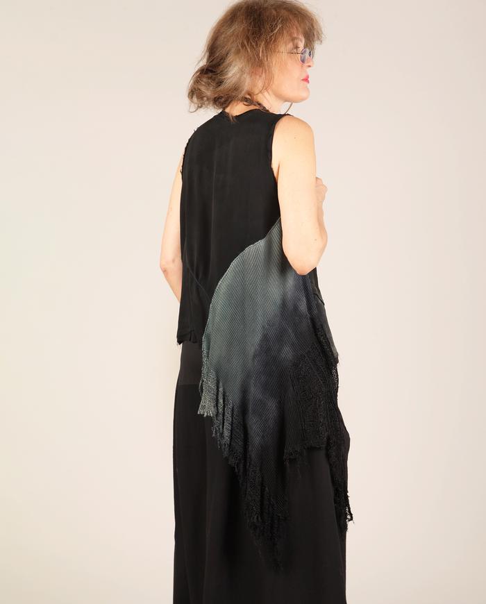 'drape the night away' asymmetrical detailed black distressed top