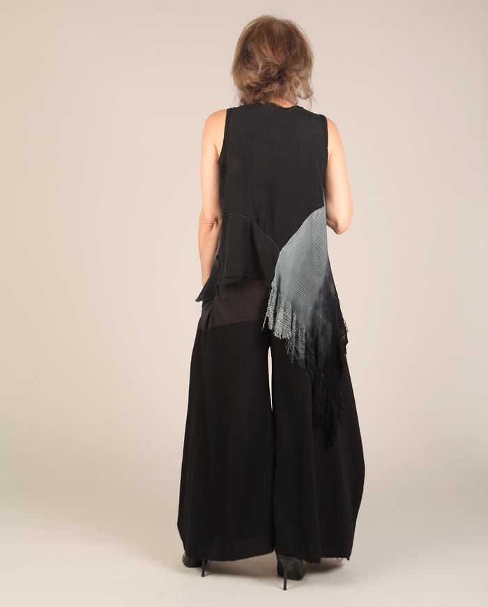'drape the night away' asymmetrical detailed black distressed top