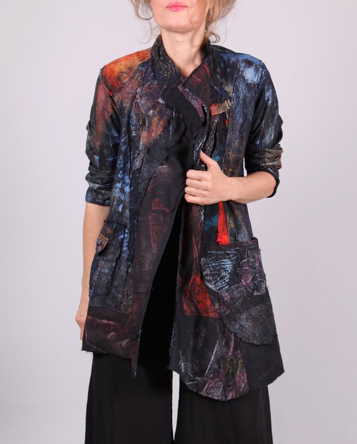 'as mysterious as you are' detailed crisp cotton asymmetrical jacket