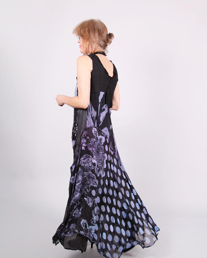 'no frills thrill' mixed fabrics asymmetrical maxi dress