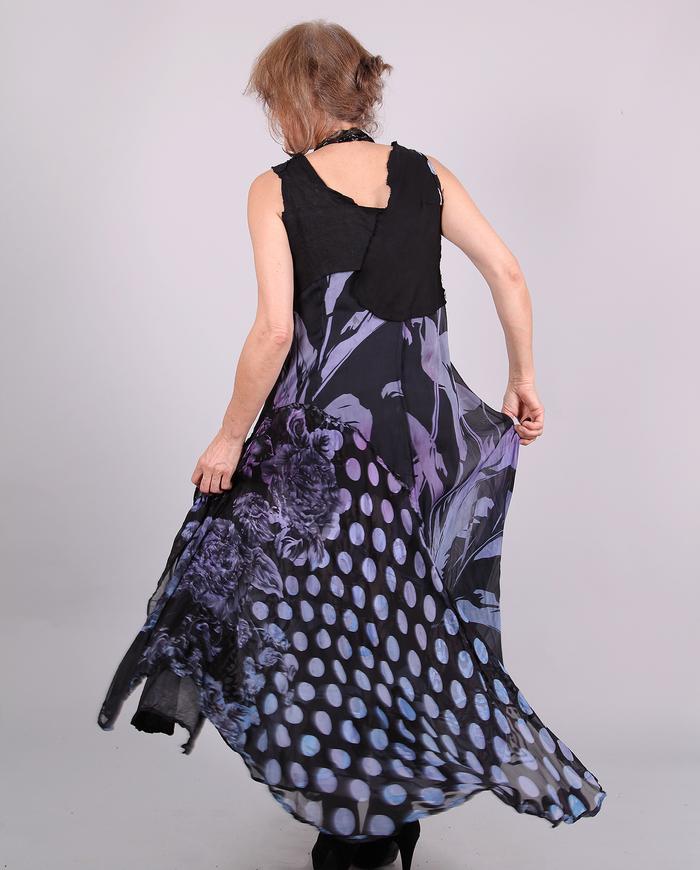'no frills thrill' mixed fabrics asymmetrical maxi dress