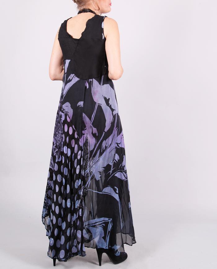 'no frills thrill' mixed fabrics asymmetrical maxi dress