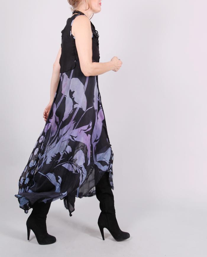 'no frills thrill' mixed fabrics asymmetrical maxi dress
