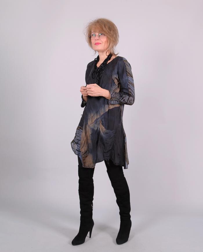 'wrapped in half-shades' silk tunic