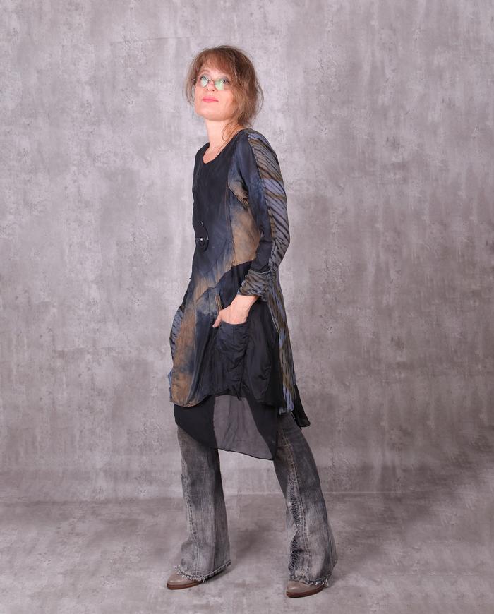 'wrapped in half-shades' silk tunic
