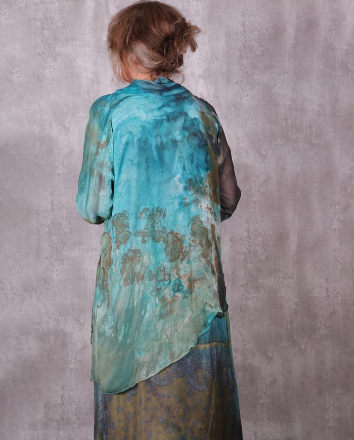 'Caribbean landscape' asymmetrical semi-sheer silk tunic OSFA