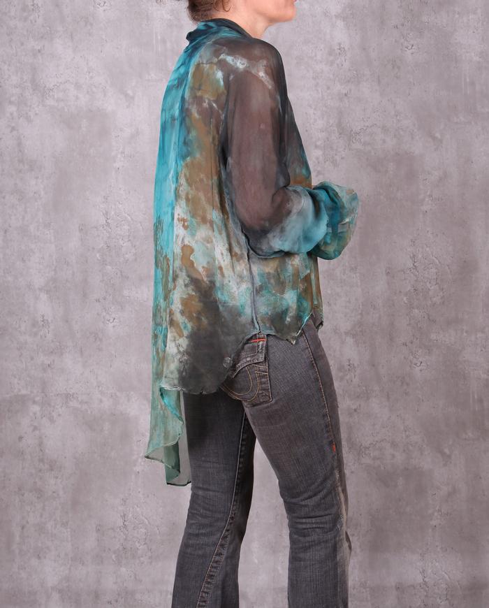 'Caribbean landscape' asymmetrical semi-sheer silk tunic OSFA