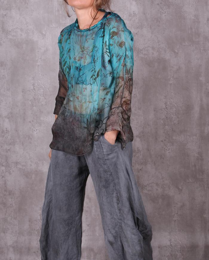 'floral waters' sheer silk chiffon blouse