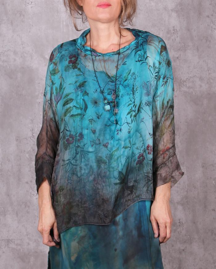 'floral waters' sheer silk chiffon blouse