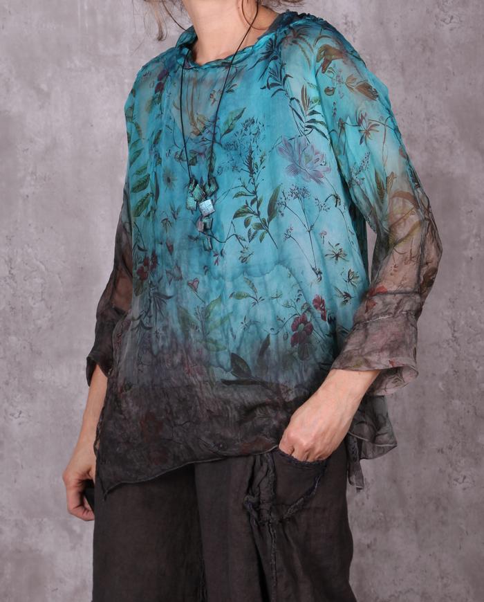 'floral waters' sheer silk chiffon blouse