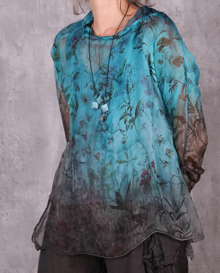 'floral waters' sheer silk chiffon blouse