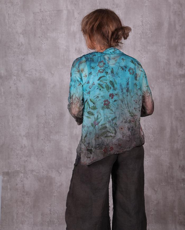 'floral waters' sheer silk chiffon blouse