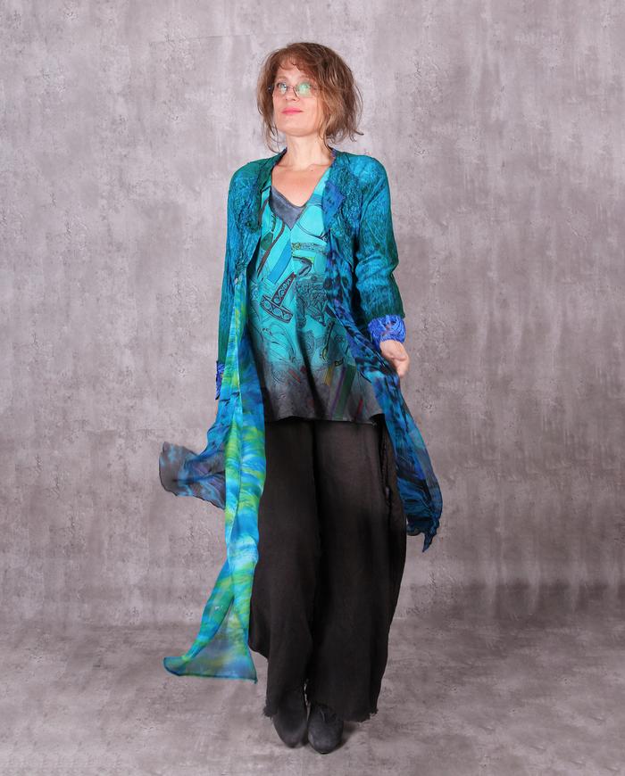 'almost like flying' mixed silks asymmetrical jacket