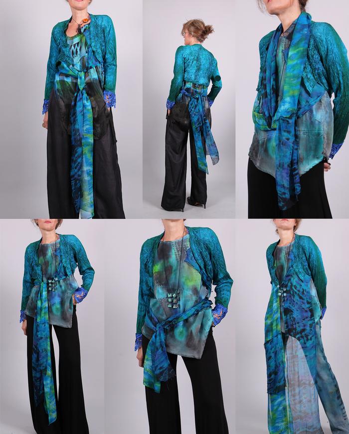 'almost like flying' mixed silks asymmetrical jacket