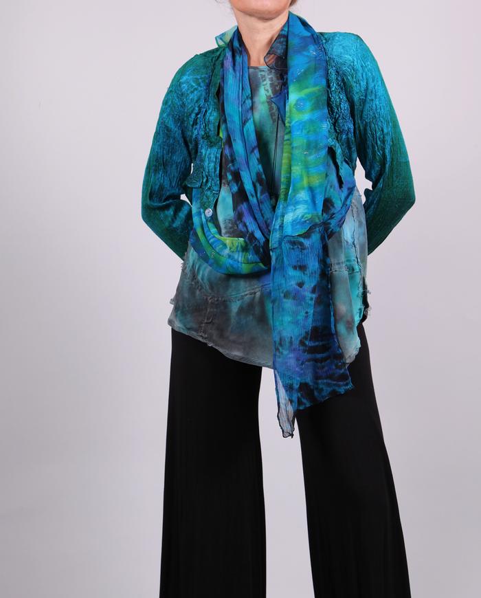 'almost like flying' mixed silks asymmetrical jacket