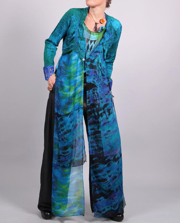 'almost like flying' mixed silks asymmetrical jacket