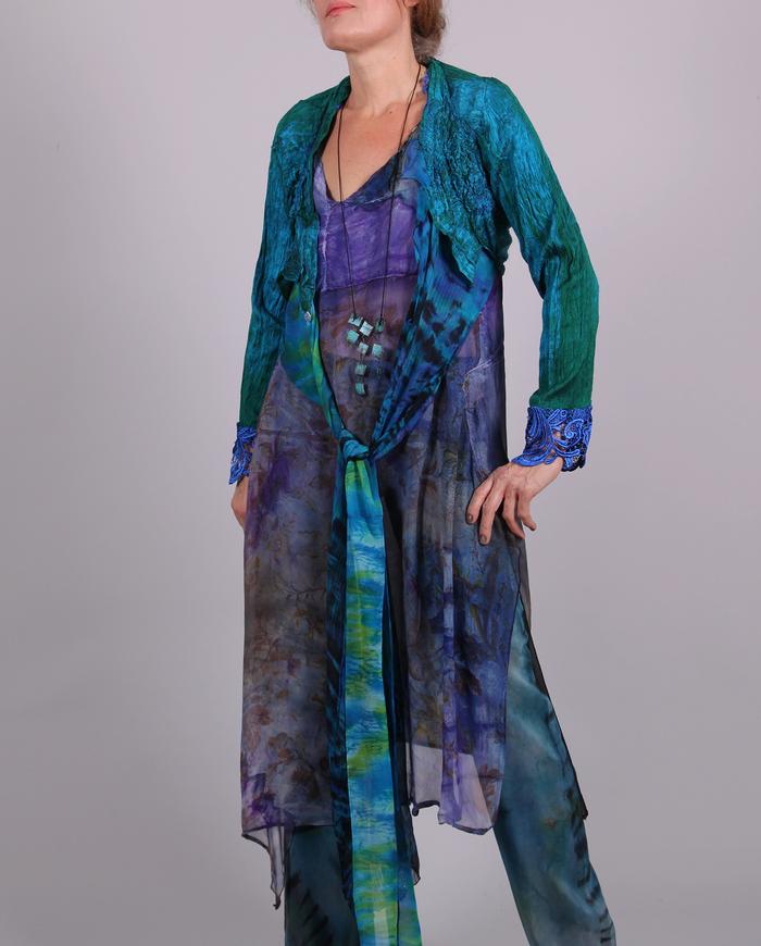 'almost like flying' mixed silks asymmetrical jacket