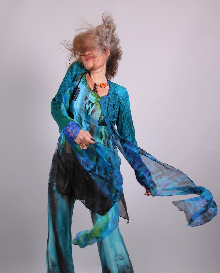 'almost like flying' mixed silks asymmetrical jacket