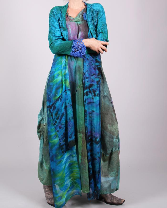 'almost like flying' mixed silks asymmetrical jacket