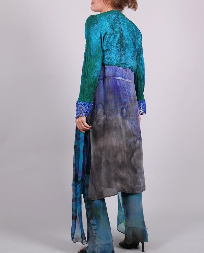 'almost like flying' mixed silks asymmetrical jacket