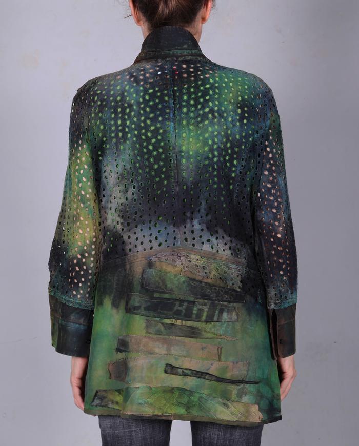 eyelet black and green hand-painted jacket