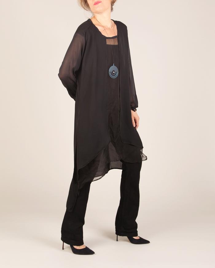 'easy on' double layer black silk tunic