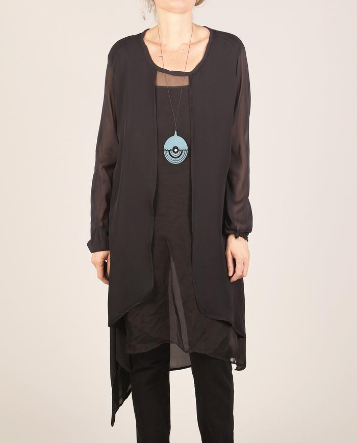 'easy on' double layer black silk tunic