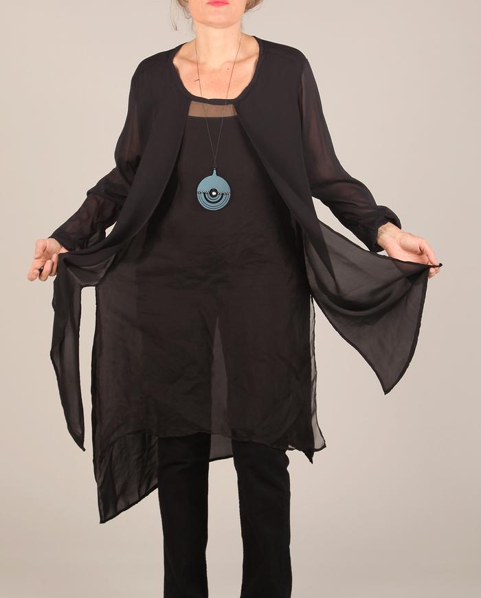 'easy on' double layer black silk tunic