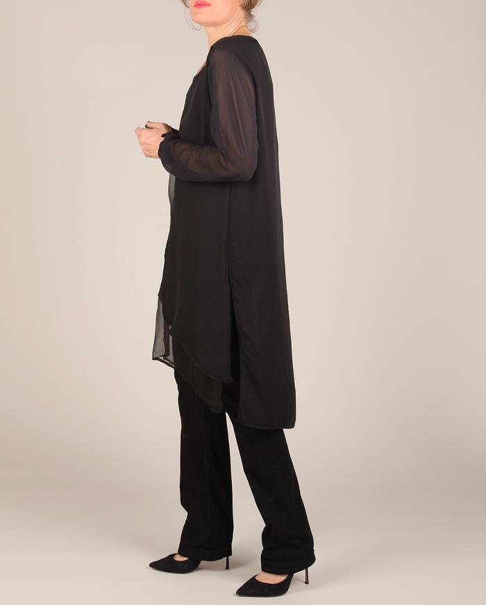 'easy on' double layer black silk tunic