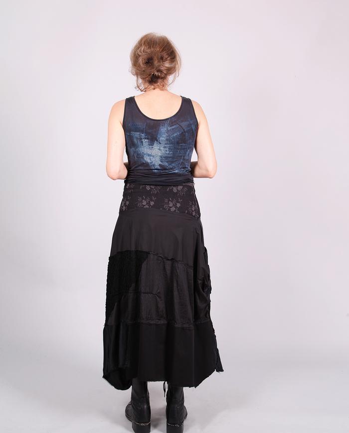 'full for fall' detailed patchwork black skirt
