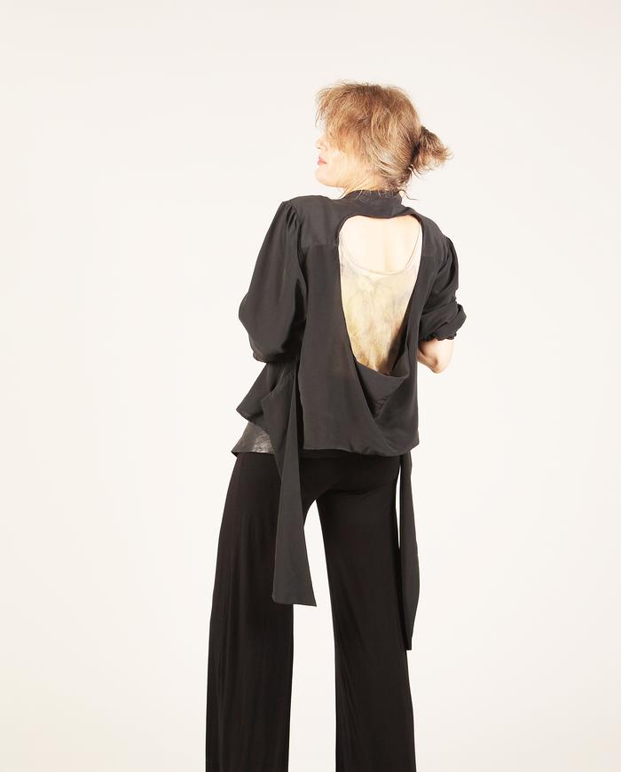 'an open window' versatile black silk one size blouse