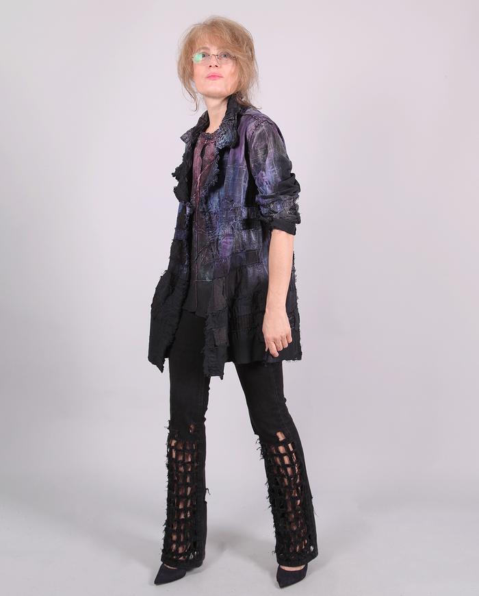 'in violet keys' oversized fiber art distressed black jacket