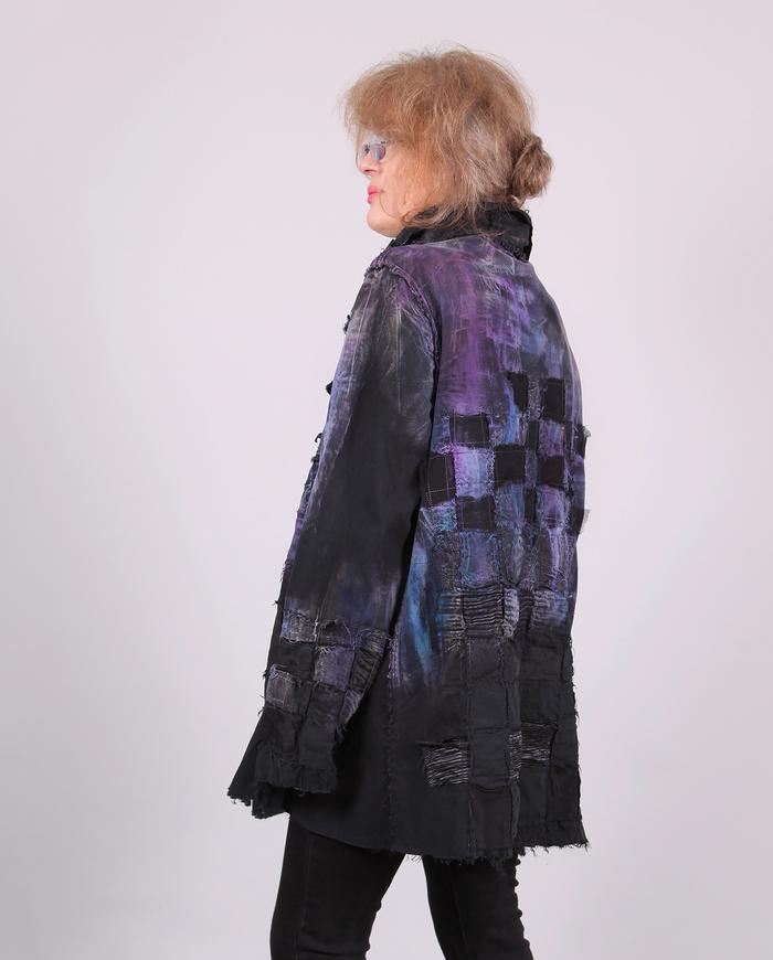 'in violet keys' oversized fiber art distressed black jacket