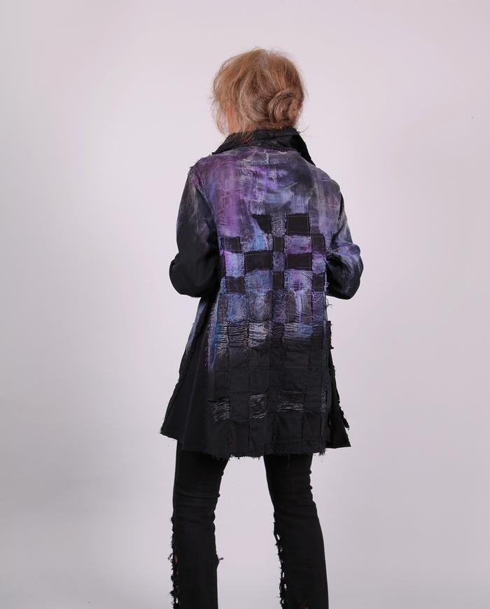 'in violet keys' oversized fiber art distressed black jacket