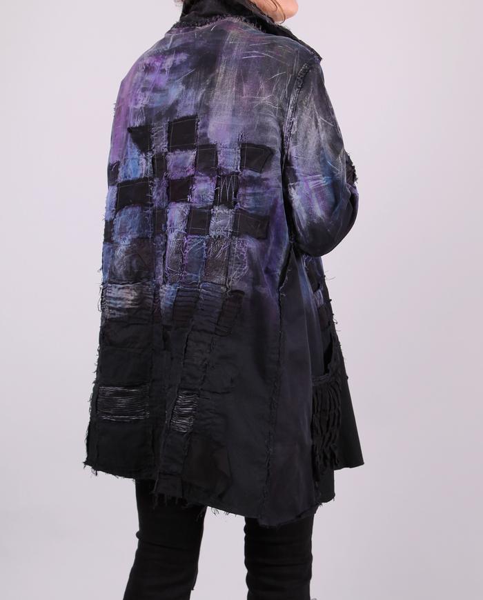 'in violet keys' oversized fiber art distressed black jacket