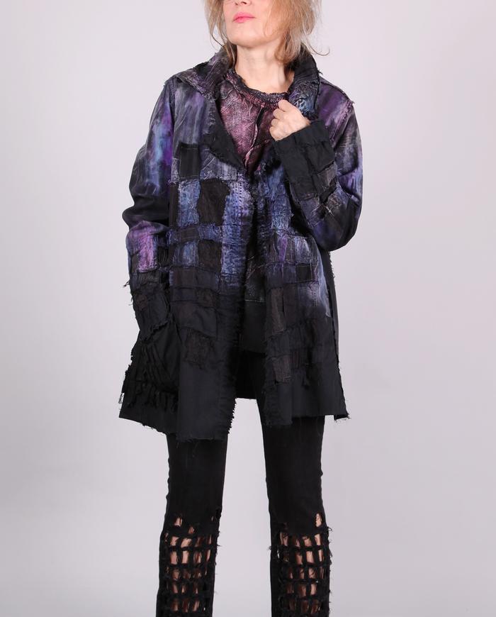 'in violet keys' oversized fiber art distressed black jacket