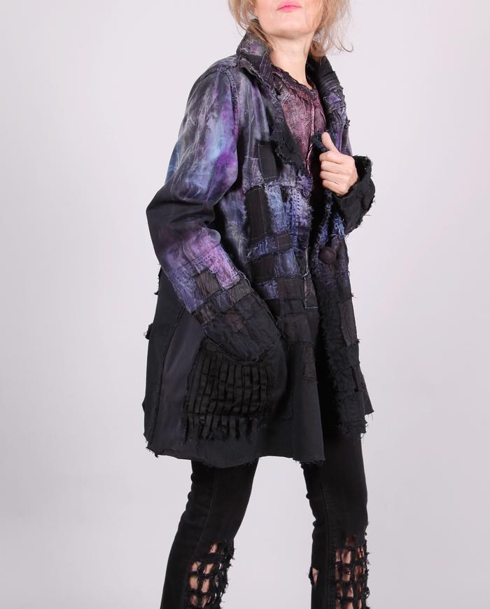 'in violet keys' oversized fiber art distressed black jacket