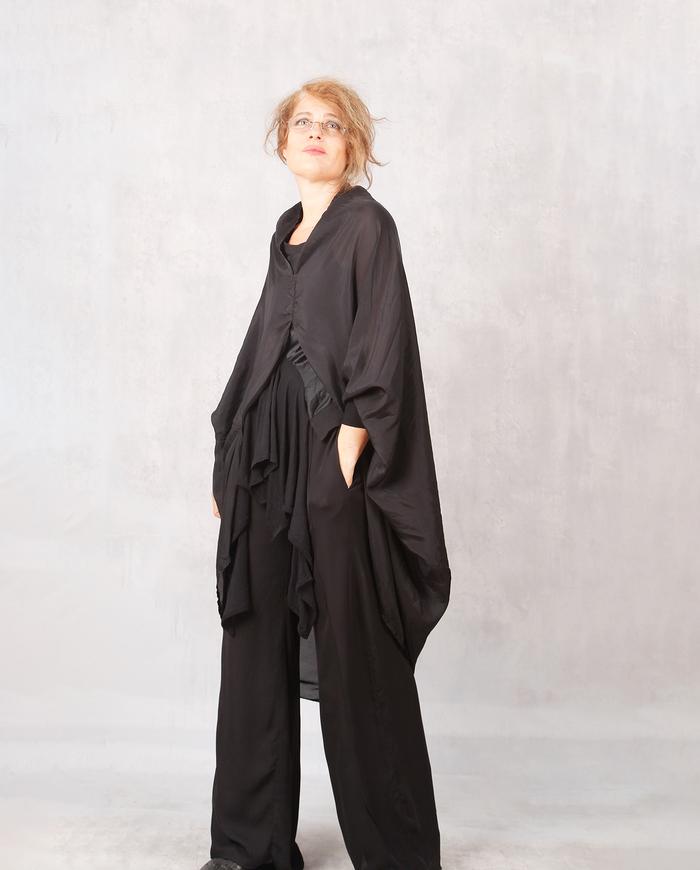 'wrap, layer and fly' one size black silk cocoon jacket