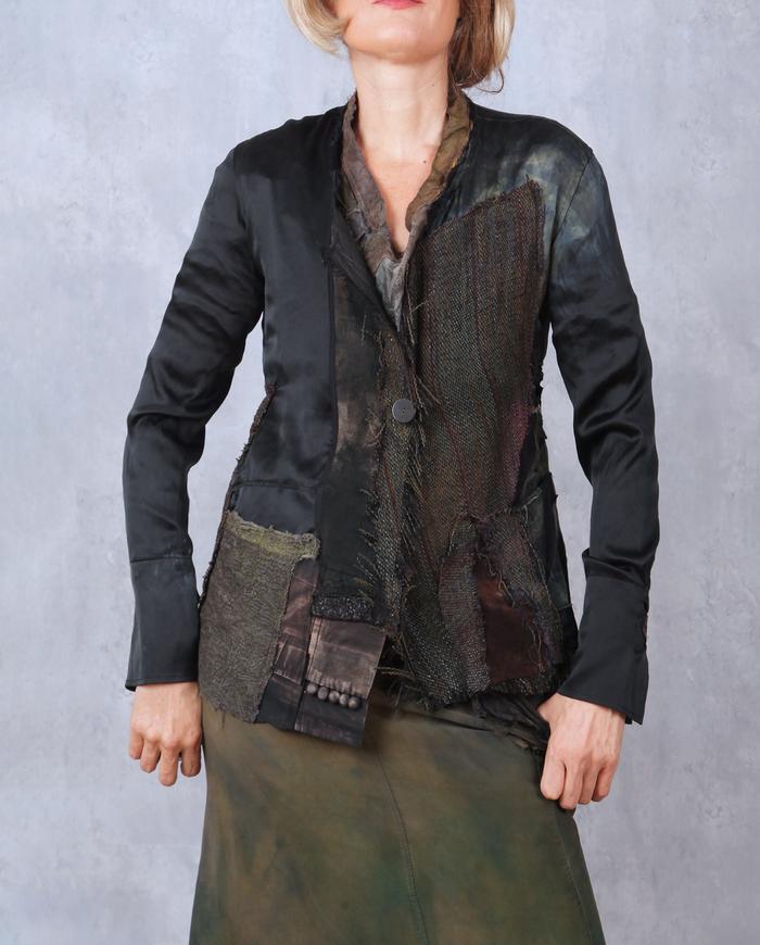 'nuance study' detailed mixed fabrics short jacket