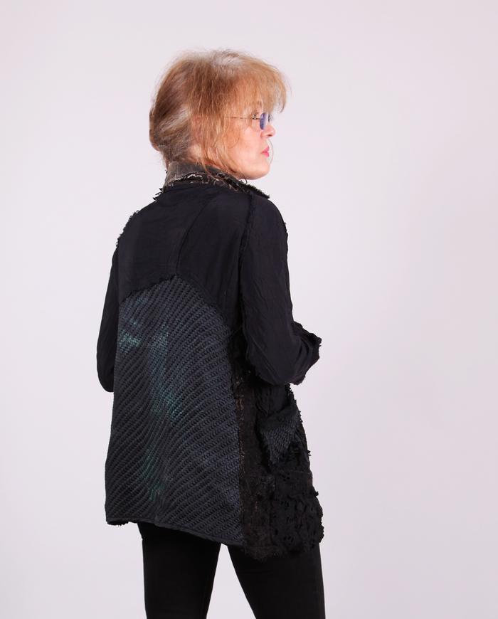 'cuddle me fluidly' detailed couture almost black jacket