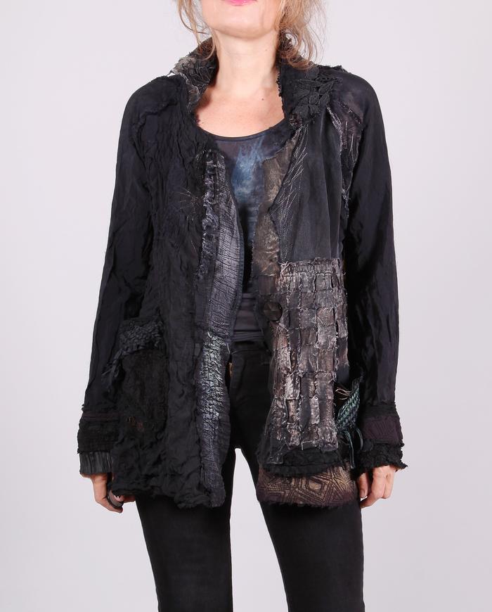 'cuddle me fluidly' detailed couture almost black jacket