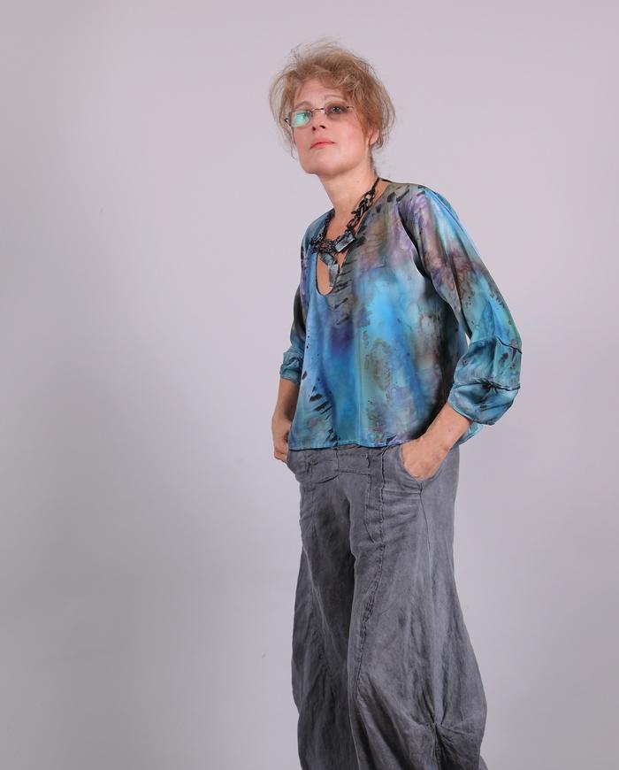 'riverbed pebbles' silk deep v-neck reversible top